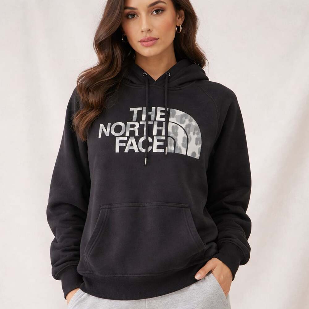 The North Face Women's Leopard Print Logo Hoodie Black Size L